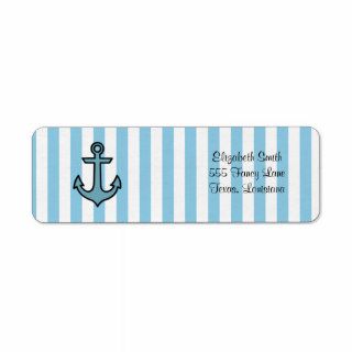 Nautical Anchor and Stripes   Black Blue White Return Address Labels