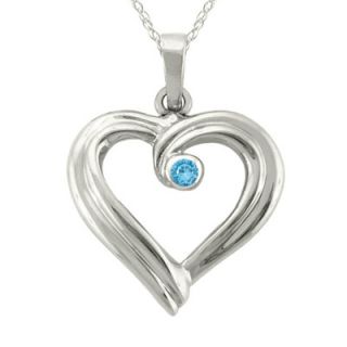 Large Birthstone Ribbon Heart Pendant in 10K White or Yellow Gold (1