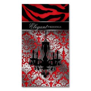 Wedding Event Planner Chandelier Red Silver V Business Card Templates