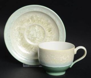 Portmeirion Jade Footed Cup & Saucer Set, Fine China Dinnerware   Starfire, Gree