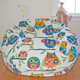 Ahh Products Pretty Owls Fleece Washable Bean Bag Chair Blue Size Large