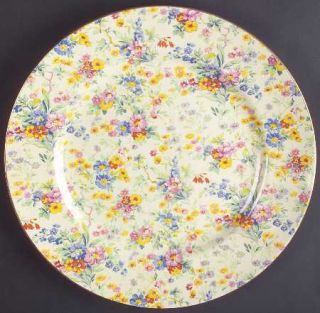 Royal Winton Floral Feast Dinner Plate, Fine China Dinnerware   Chintz, Ivory Ba