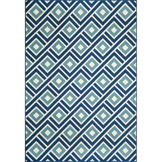 Indoor/outdoor Blue Blocks Rugs (53 X 76)
