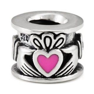 .925 Silver Pink Enamel CZ Claddah Irish Love Fits Ohmbeads Pandora Bracelet