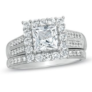 0mm Princess Cut Lab Created White Sapphire Fashion Ring Set in