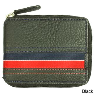 Yl Mens Striped Leather Bi fold Wallet With Fabric Lining