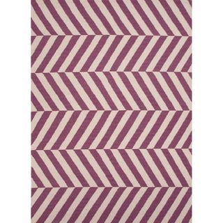 Handmade Flat Weave Stripe Pattern Pink/ Purple Wool Rug (36 X 56)