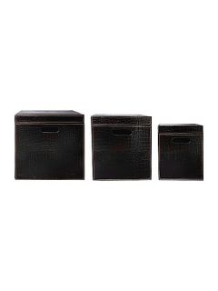 Biba Set of 3 black mock croc storage boxes