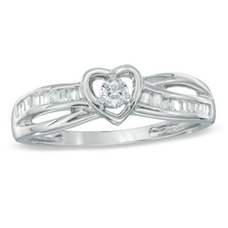 CT. T.W. Diamond Heart Split Shank Ring in Sterling Silver   Size