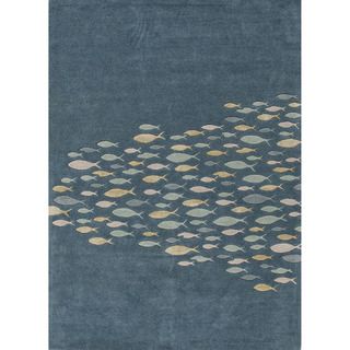 Hand tufted Transitional Animal Print Pattern Blue Rug (5 X 8)