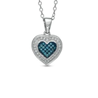 CT. T.W. Enhanced Blue and White Diamond Heart Pendant in Sterling