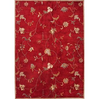 Durable Hand tufted Transitional Floral Red/ Orange Rug (36 X 56)