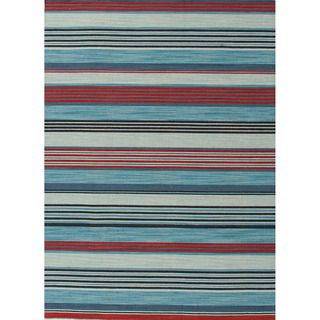 Handmade Flat Weave Stripe Pattern Blue/red Rug (5 X 8)