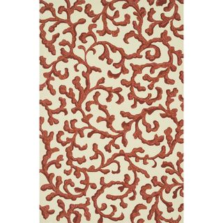 Alexander Home Hand hooked Indoor/ Outdoor Capri Ivory/ Coral Rug (76 X 96) Ivory Size 8 x 10