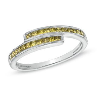 CT. T.W. Enhanced Yellow Princess Cut Diamond Bypass Ring in