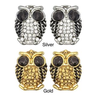 Kate Marie Goldtone or Silvertone Black Rhinestone Owl Design Earrings Kate Marie Fashion Earrings