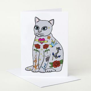 tattoo cat greeting card by sophie parker