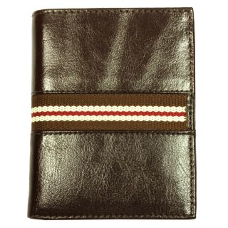 Mens Brown Striped Bi fold Fabric lining Leather Wallet