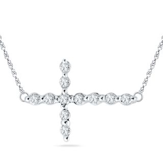 Diamond Accent Sideways Cross Necklace in 10K White Gold   Zales