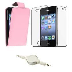 Pink Leather Case/ Screen Protector/Audio Cable for Apple iPhone 4S Eforcity Cases & Holders