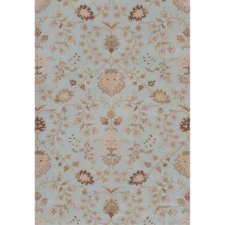Hand tufted Transitional Plush pile Floral pattern Blue Rug (5 X 8)