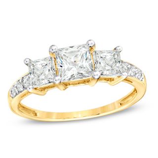 Princess Cut Lab Created White Sapphire Three Stone Ring in 10K Gold