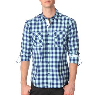 191 Unlimited Mens Slim Fit Blue Gingham Woven Shirt