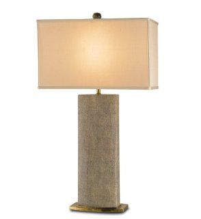 Currey and Company 6355 Rutherford Table Lamp with Beige Silk Shade and 3 Way Switch, Tan Sharkskin / Brass    