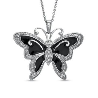 10 CT. T.W. Diamond with Black Enamel Butterfly Pendant in Sterling