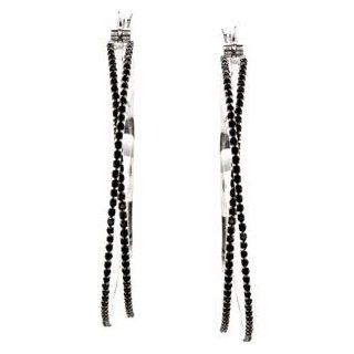 Sterling Silver Genuine Black Spinel Hoop Earrings by US Gems Jewelry