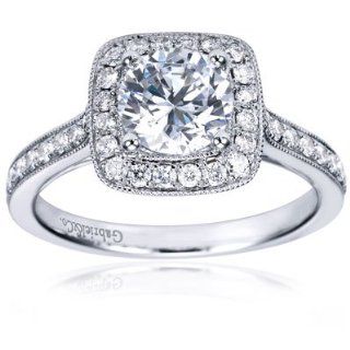 14K White Gold Round Cut Diamond Vintage Halo Engagement Ring   Does not Include The Center Diamond Jewelry