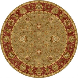 Hand tufted Traditional Oriental Pattern Green Wool Rug (8 Round)