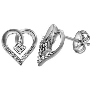 CT. T.W. Princess Cut Quad Diamond Heart Stud Earrings in Sterling