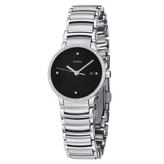 Rado Women's R30933713 'Centrix' Black Diamond Dial Stainless Steel Watch Rado Women's Rado Watches