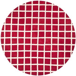 Handmade Moroccan Geometric Red Wool Rug (7 Round)