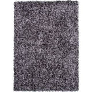 Hand woven Shags Solid Pattern Gray/ Black Rug (36 X 56)
