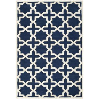 Handmade Contemporary Moroccan Dark Blue Wool Rug (6 X 9)