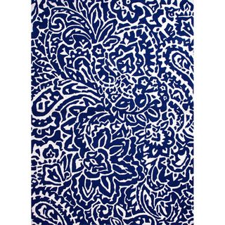 Hand hooked Indoor/ Outdoor Abstract pattern Blue Area Rug (76 X 96)