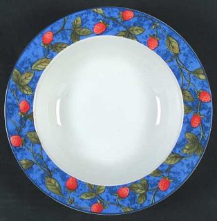 Coventry (PTS) Strawberry Large Rim Soup Bowl, Fine China Dinnerware   Blue Edge