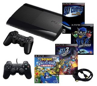 PlayStation PS3 Slim 250GB Sonic Bundle w/4 Games &Accessorie —