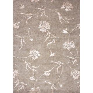 Hand knotted Gray/ Black Floral Pattern Wool/ Silk Rug (56 X 86)