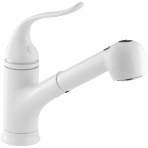 Kohler K 15160 0 White Coralais Single Handle Kitchen Faucet with Pull Out Spray