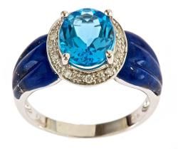 Sterling Silver Swiss Blue Topaz, Lapis and Diamond Accent Ring D'Yach Gemstone Rings