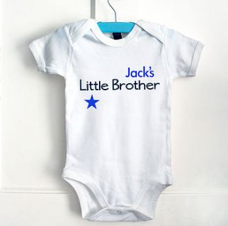 personalised 'little brother' baby grow by precious little plum