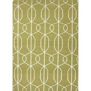 Handmade Flat Weave Geometric Pattern Green Wool Rug (9 X 12)