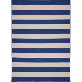 Handmade Flat Weave Stripe Pattern Blue Rug (4 X 6)
