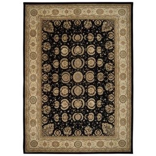 Black/ Beige Floral Wool Area Rug (99 X 139)