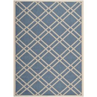 Safavieh Indoor/ Outdoor Courtyard Crisscross pattern Blue/ Beige Rug (53 X 77)