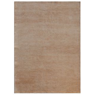 Hand knotted Ivory Solid Pattern Wool/ Silk Rug (56x76)
