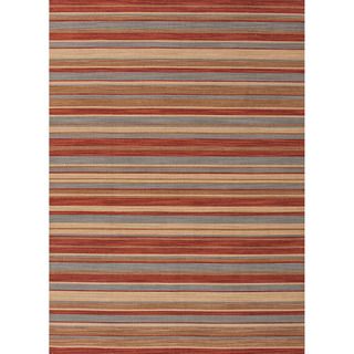 Handmade Flat Weave Stripe Pattern Red/ Orange Wool Rug (8 X 10)